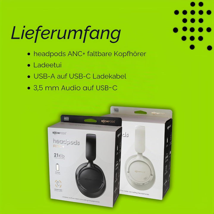Boompods Headpods ANC+ Geräuschunterdrückende Kopfhörer - Over-Ear Bluetooth Kopfhörer mit Mikrof