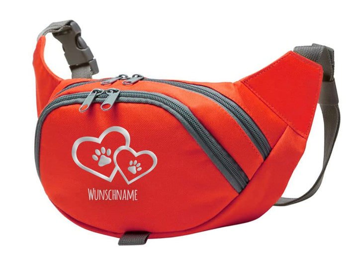 Hundesport Bauchtasche Leckerlie-Tasche mit 2 Herzen, 2 Pfoten und Wunschnamen personalisiert | Hund