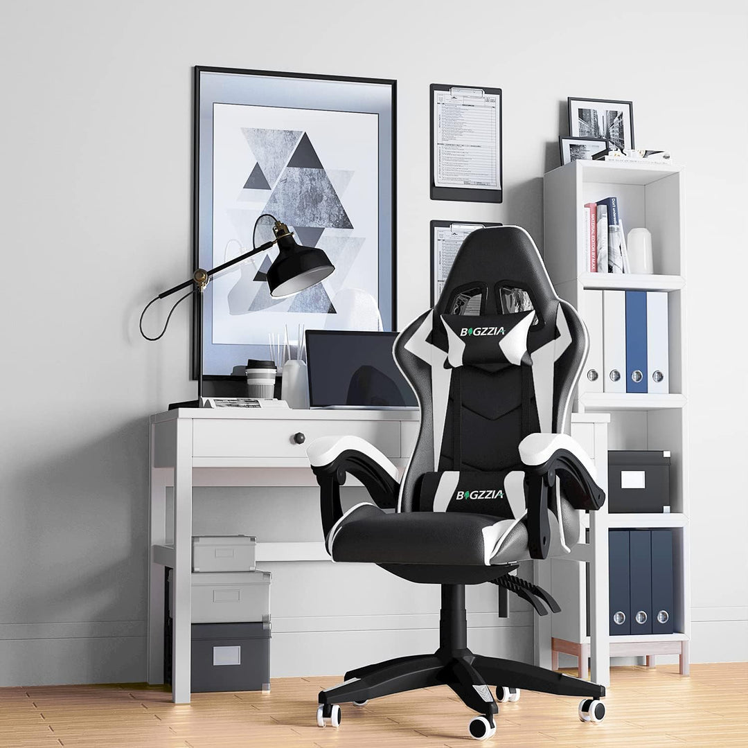 Racingreat Ergonomischer Gaming-Stuhl, Zockersessel mit Kopfstütze und Lendenwirbelstütze, Höhen- un