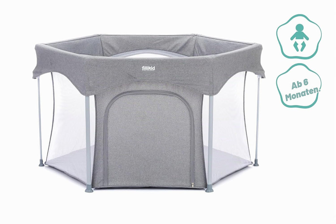 Fillikid Laufgitter 6-eckig Athen Exklusiv | Laufstall Baby klein klappbar &amp; Tragetasche | Kinder Sc