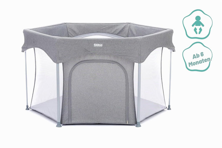 Fillikid Laufgitter 6-eckig Athen Exklusiv | Laufstall Baby klein klappbar &amp; Tragetasche | Kinder Sc