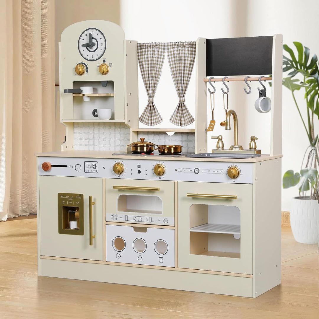 EDUBEBO Kinderküchen-Spielset, höhenverstellbar, mit verschiedenen Küchenzubehörteilen, ideales Roll