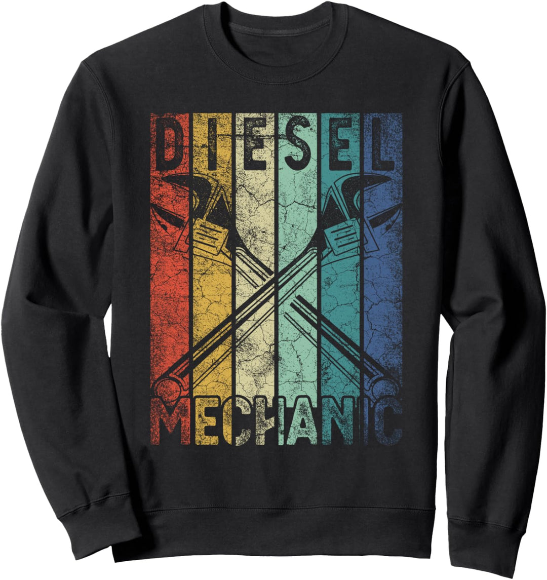 Vintage Diesel Mechanic Funny Car Garage Men's Distressed Sweatshirt
