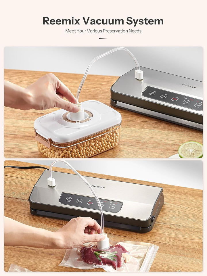 Vakuumierer, Reemix 8-in-1 Lebensmittel Vakuumiergerät mit 65 KPA Starker Saugkraft, Vakuumgerät mit