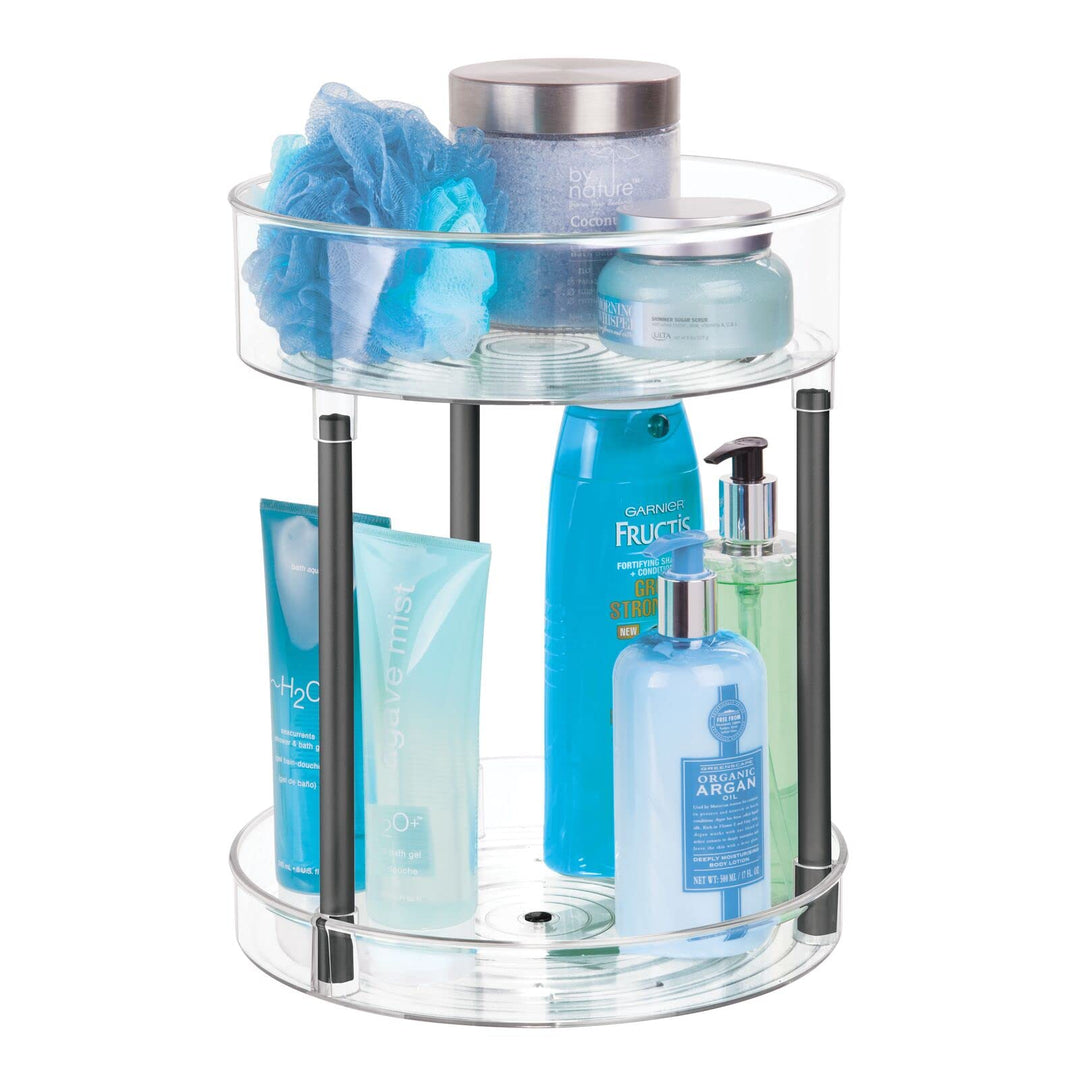 mDesign Kosmetik Organizer – zweistöckige Make-up Ablage mit Drehtellern – Baderegal stehend aus Kun