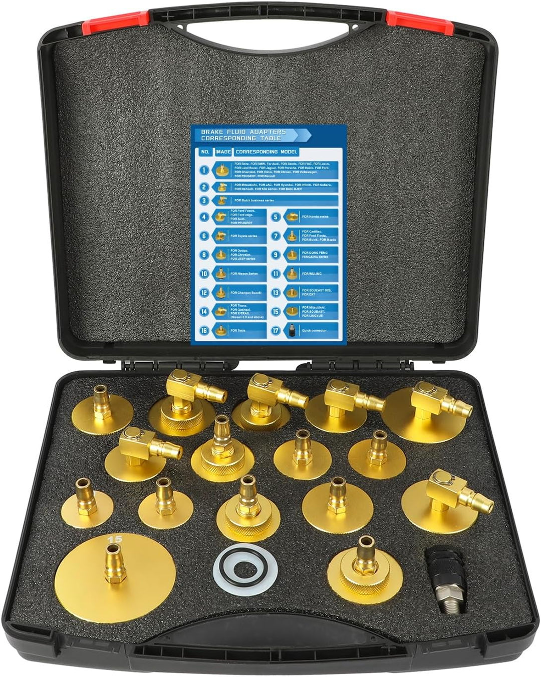 MOTOCOCHE 16-TLG Bremsenentlüftungsgerät Adapter Set Bremsenentlüfter Adapter KFZ, Bremsflüssigkeits