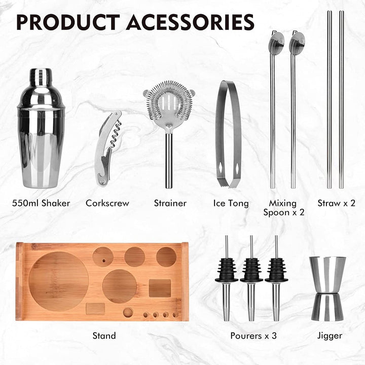 Lychee Professionelles Edelstahl Cocktailshaker(12-TLG)/Premium Cocktail Shaker Set/Cocktailshaker/P