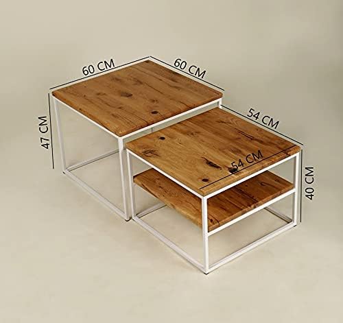 Original BestLoft® 2er-Set Couchtisch Twinsburg aus edler Eiche Industriedesign (Eiche Wild + Gestel