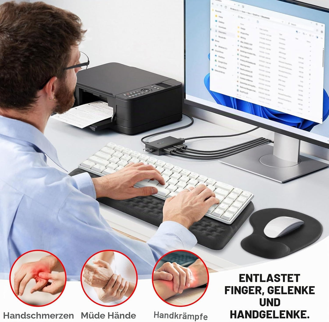 JTgugu Ergonomisches Mauspad &amp; Tastatur unterlage mit Handballenauflage, Memory Foam Wrist Rest Set,