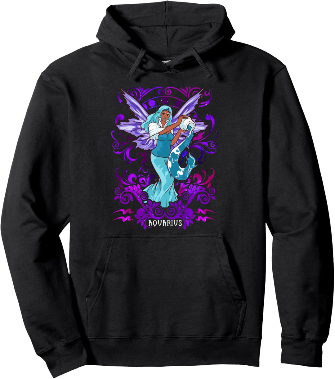Aquarius Fairy Zodiac Birthday Anime Fairies Black Queen Pullover Hoodie