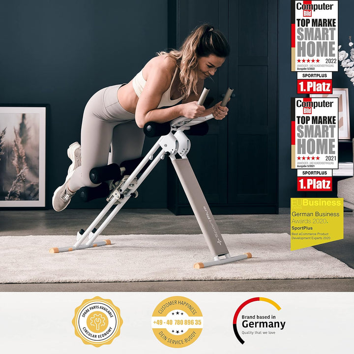 SportPlus Bauchtrainer für zuhause klappbar - Bauchmuskeltrainer, Bauchroller mit 3 oder 4 Trainings