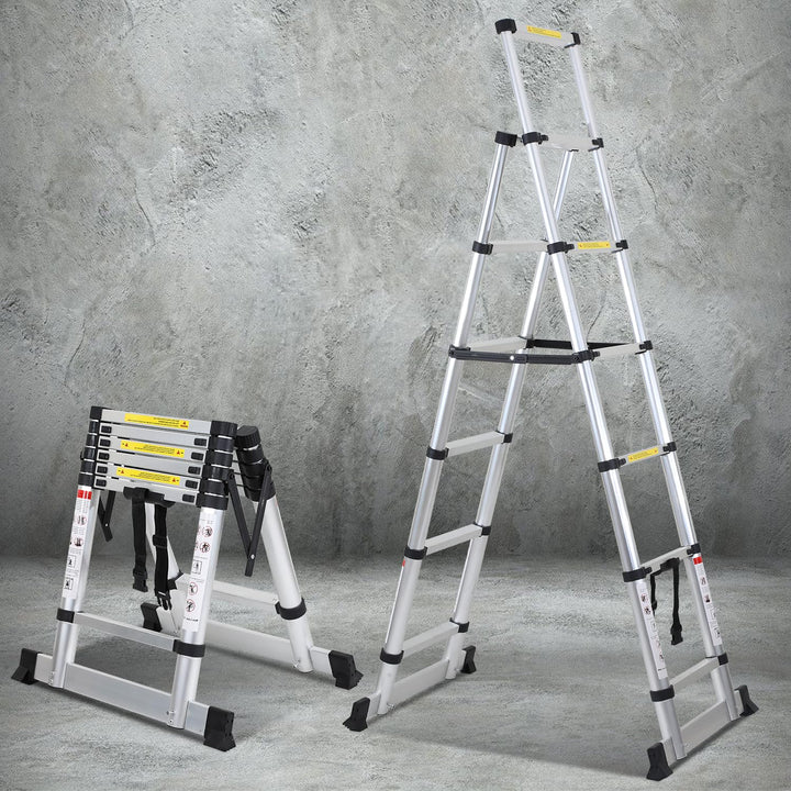 Cecaylie 1.7M+2.0M Teleskopleiter Klappleiter A-Rahmen 5 + 6 Stufen Max Belastung 150 KG/330 Pfund,