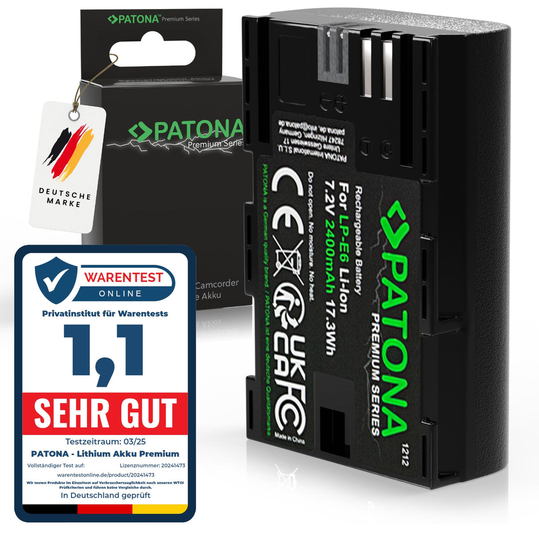 PATONA Premium Akku LP-E6 2000mAh Kompatibel mit Canon EOS R 7D 6D 5D Mark II III 80D