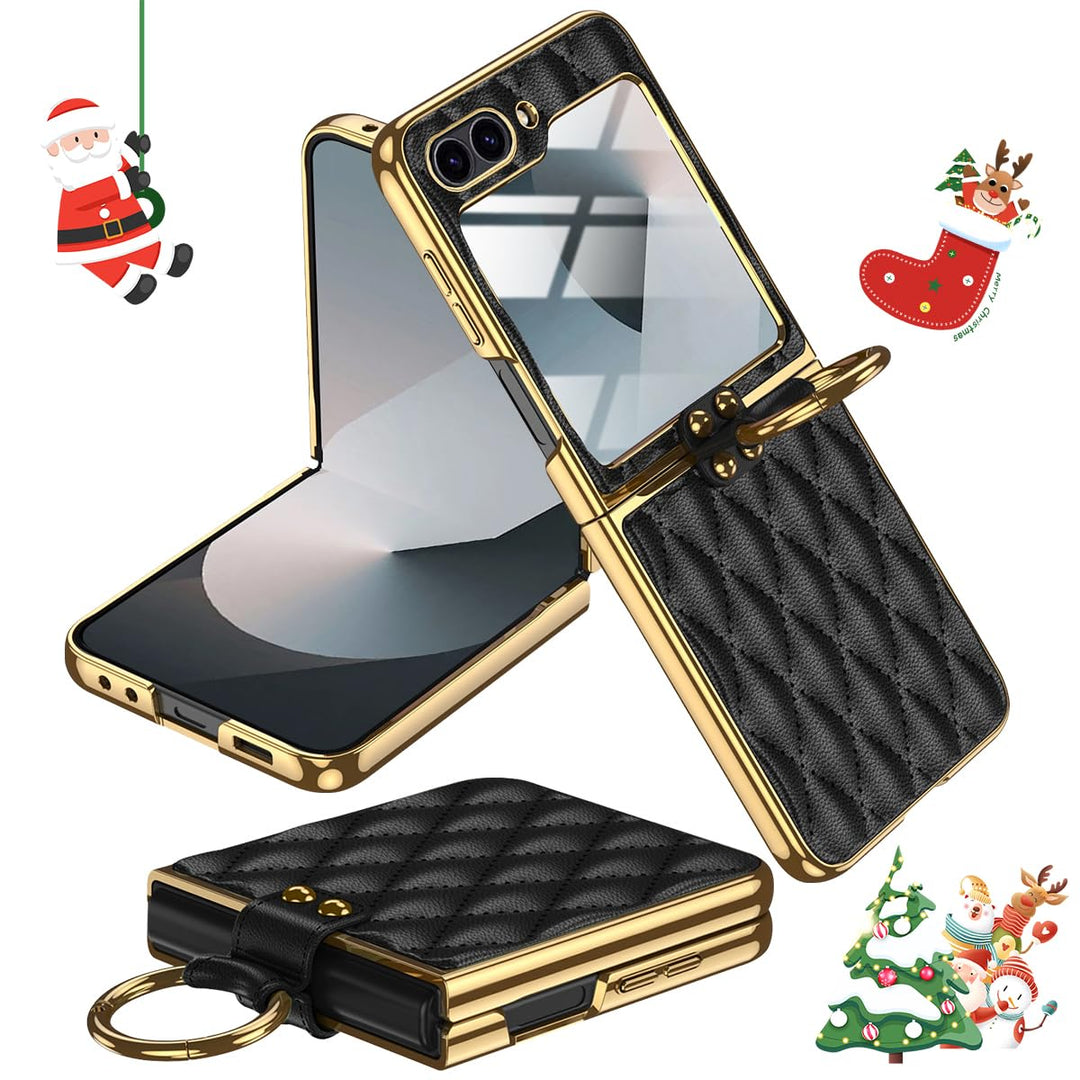 Miimall Lederhülle Kompatibel mit Samsung Galaxy Z Flip 6/Flip7 FE Hülle mit Kameraschutz+Ring Ständ