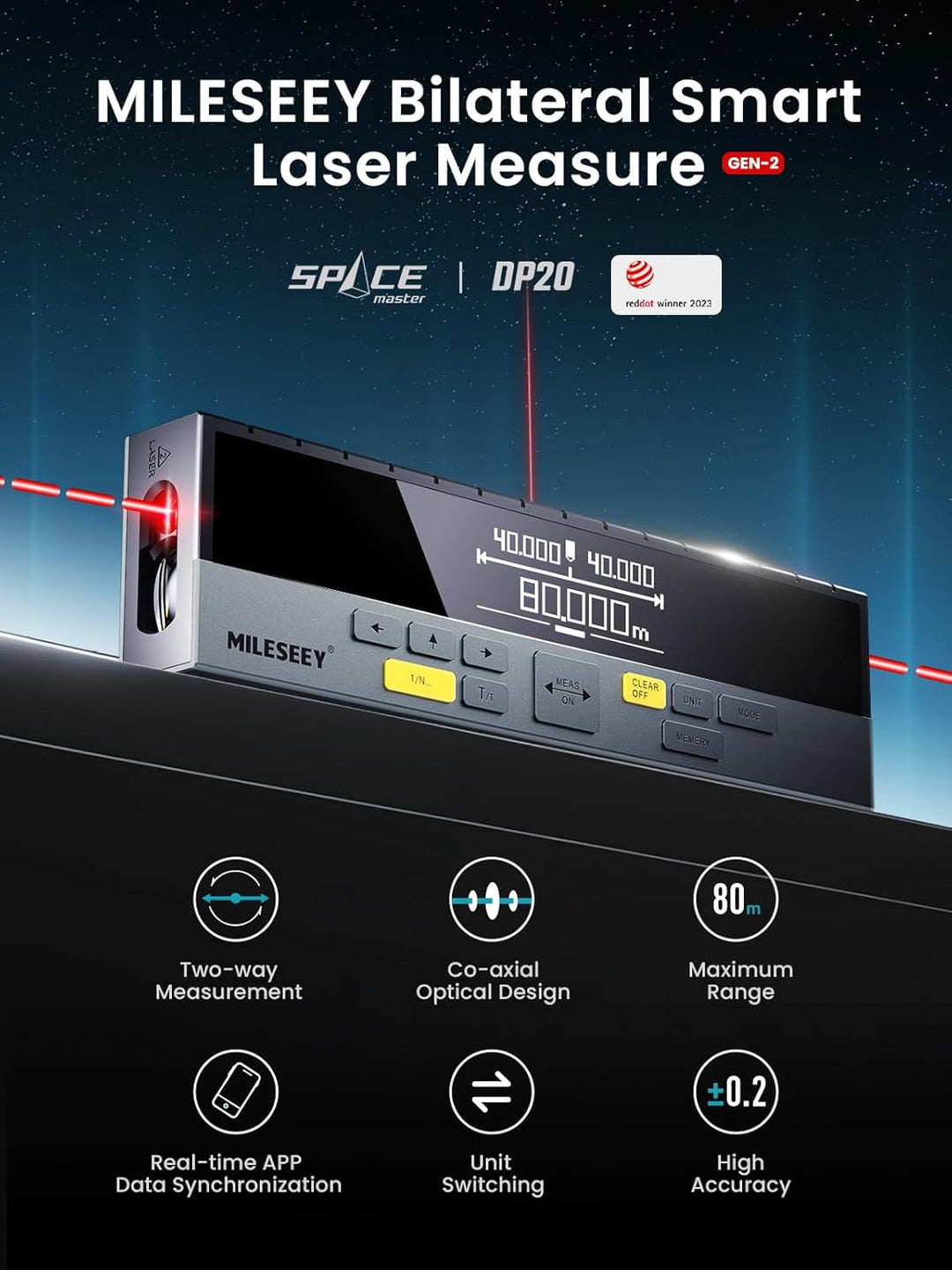 MiLESEEY DP20 Laser Entfernungsmesser Bilateral, Laser Messgerät mit Mittleren Laser Referenz, Wiede
