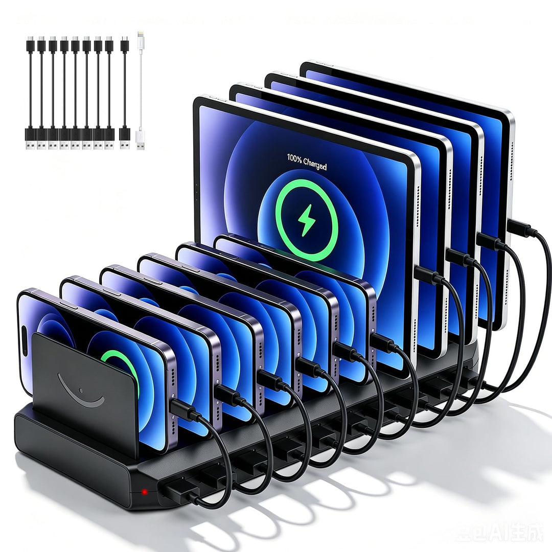 USB Ladestation 100W,10-Port Handy Ladestation Mehrfach mit verstellbarem abnehmbarem Trenner, 5V/2.