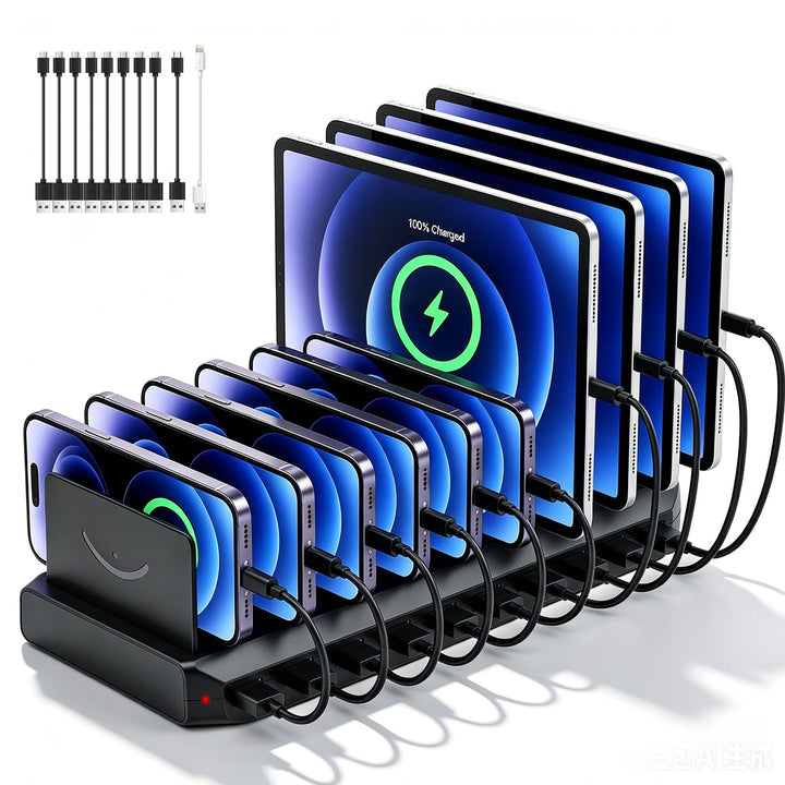 USB Ladestation 100W,10-Port Handy Ladestation Mehrfach mit verstellbarem abnehmbarem Trenner, 5V/2.