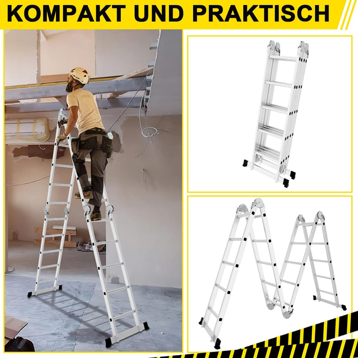Herrselsam Mehrzweckleiter 4x5, 7in1 Multifunktionsleiter 582CM Alu Vielzweckleiter Klappleiter mit