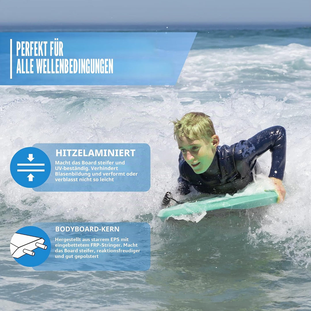 Reed Body Board Bodyboard für Strand, Kinder, Leichter EPS-Core, Doppelk, doppeltes Drehgelenk, gewi