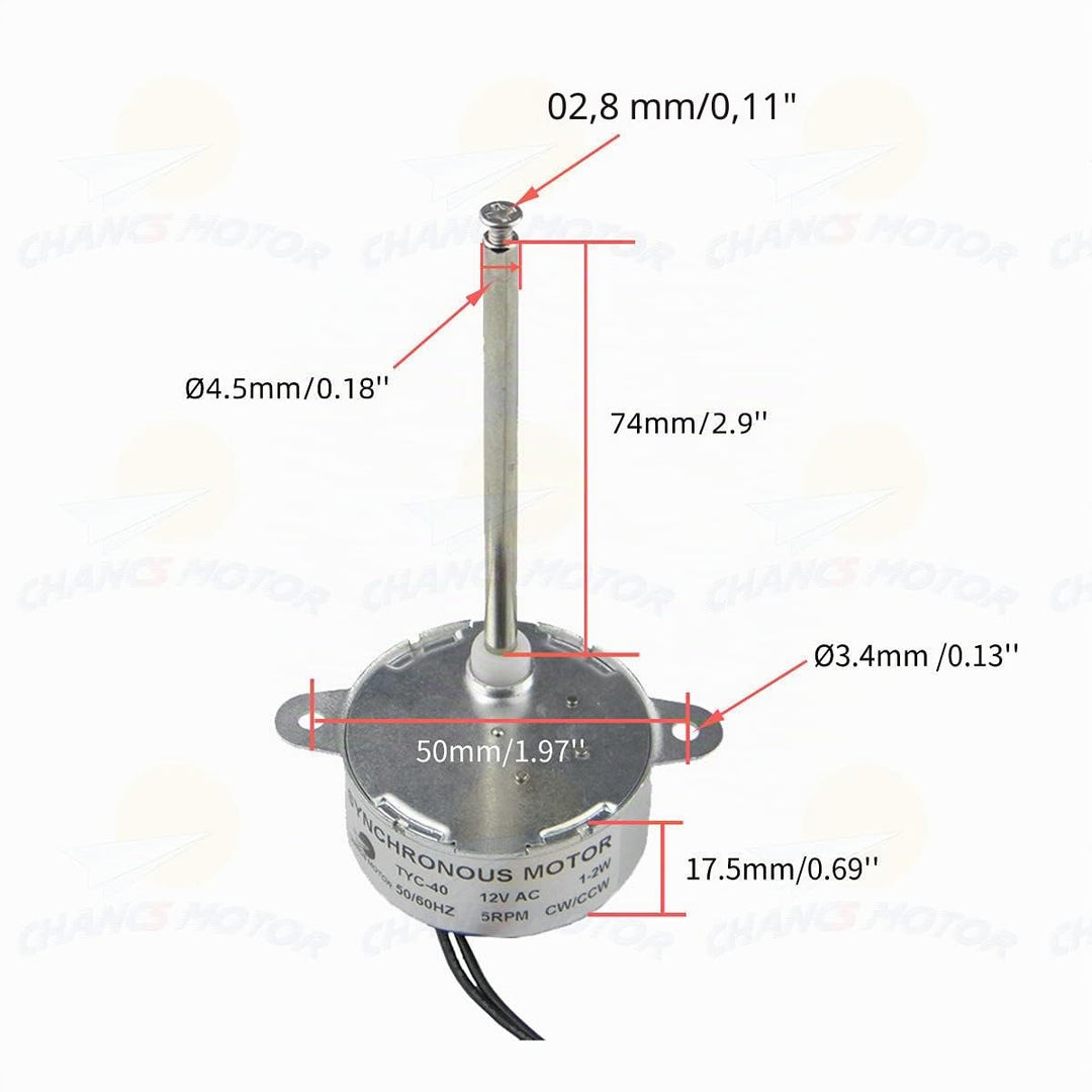 CHANCS Small Synchronous Motor TYC-40 12V 5RPM AC Inner-Shaft Length 74mm for Christmas Santa Hallow