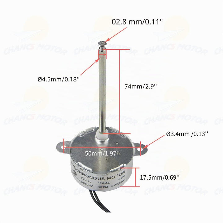 CHANCS Small Synchronous Motor TYC-40 12V 5RPM AC Inner-Shaft Length 74mm for Christmas Santa Hallow
