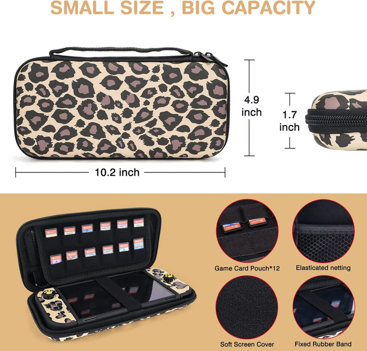 DLseego Tragen Tasche Kompatibel mit Switch OLED,Leopardenmuster Satz Tragbare Etui Schale Etui mit