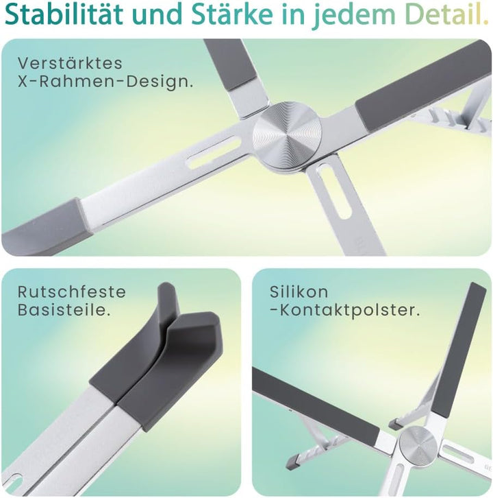 BELLEMOND Verstellbarer Laptopständer | Faltbar, Aluminium | Ergonomisches X-Frame-Design aus Japan