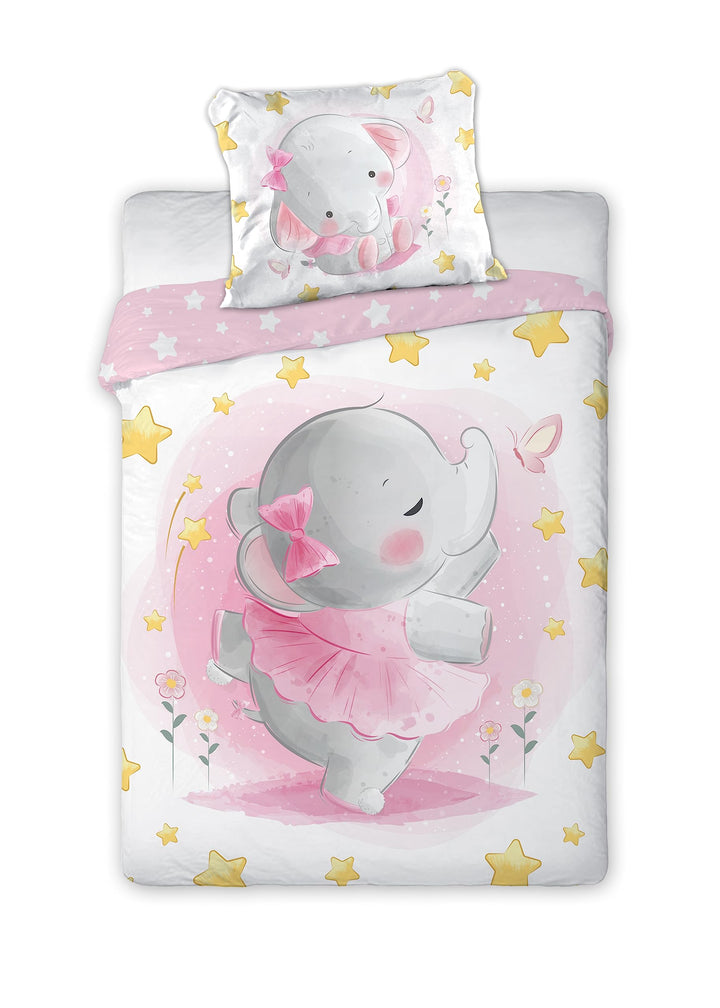 Arle-Living 3 TLG. Kinder Baby Bettwäsche Set - Elefant Ballerina - 100x135 cm + 40x60 cm + 1 Spannb
