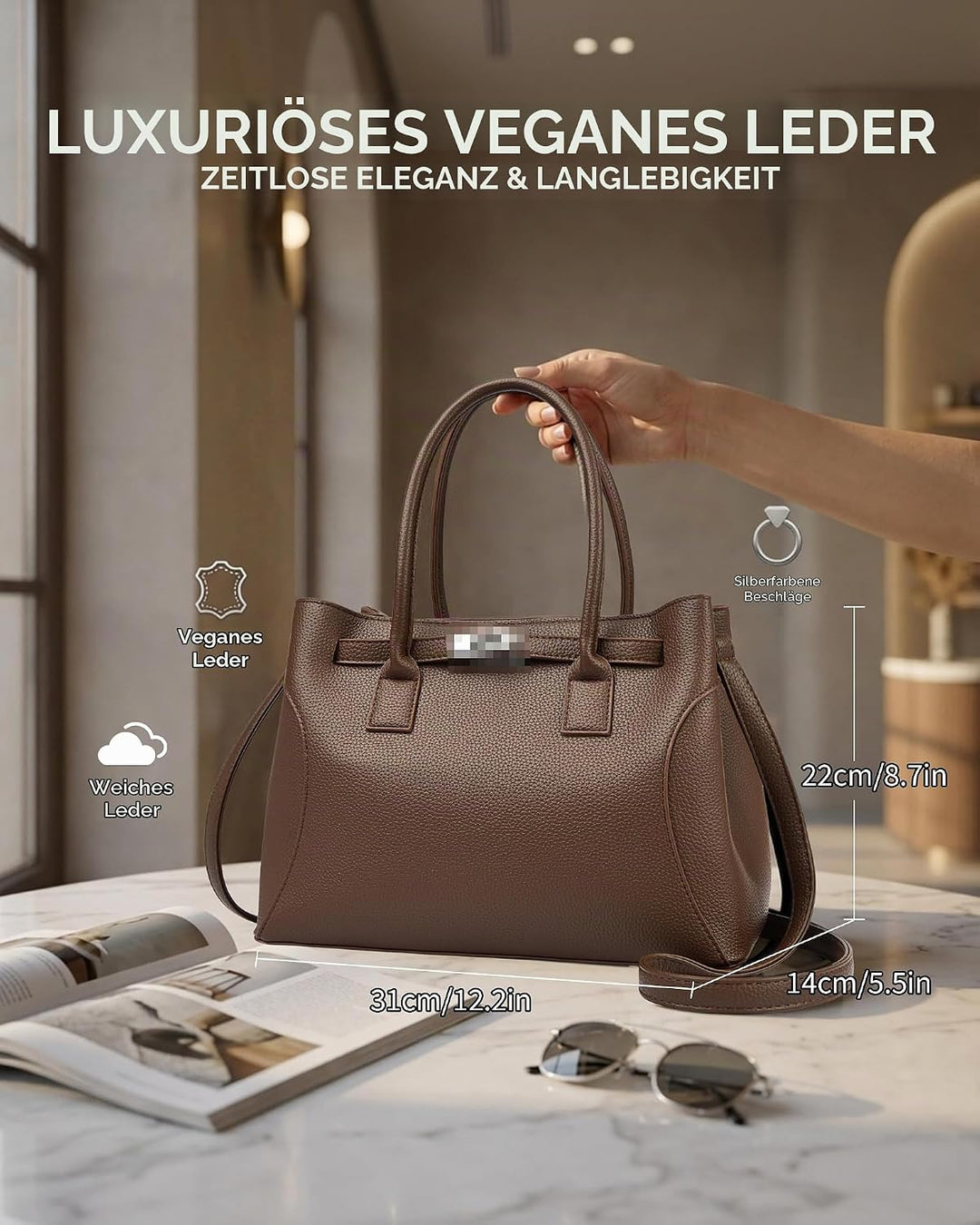 Travistar Handtasche Damen Mittelgross Umhängetasche Damen Tasche Elegante Schultertasche Kunstleder