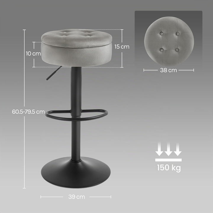 WOLTU Barhocker 2er Set, Sitzhocker mit Stauraum, Hocker höhenverstellbar 360° drehbar, Drehhocker f