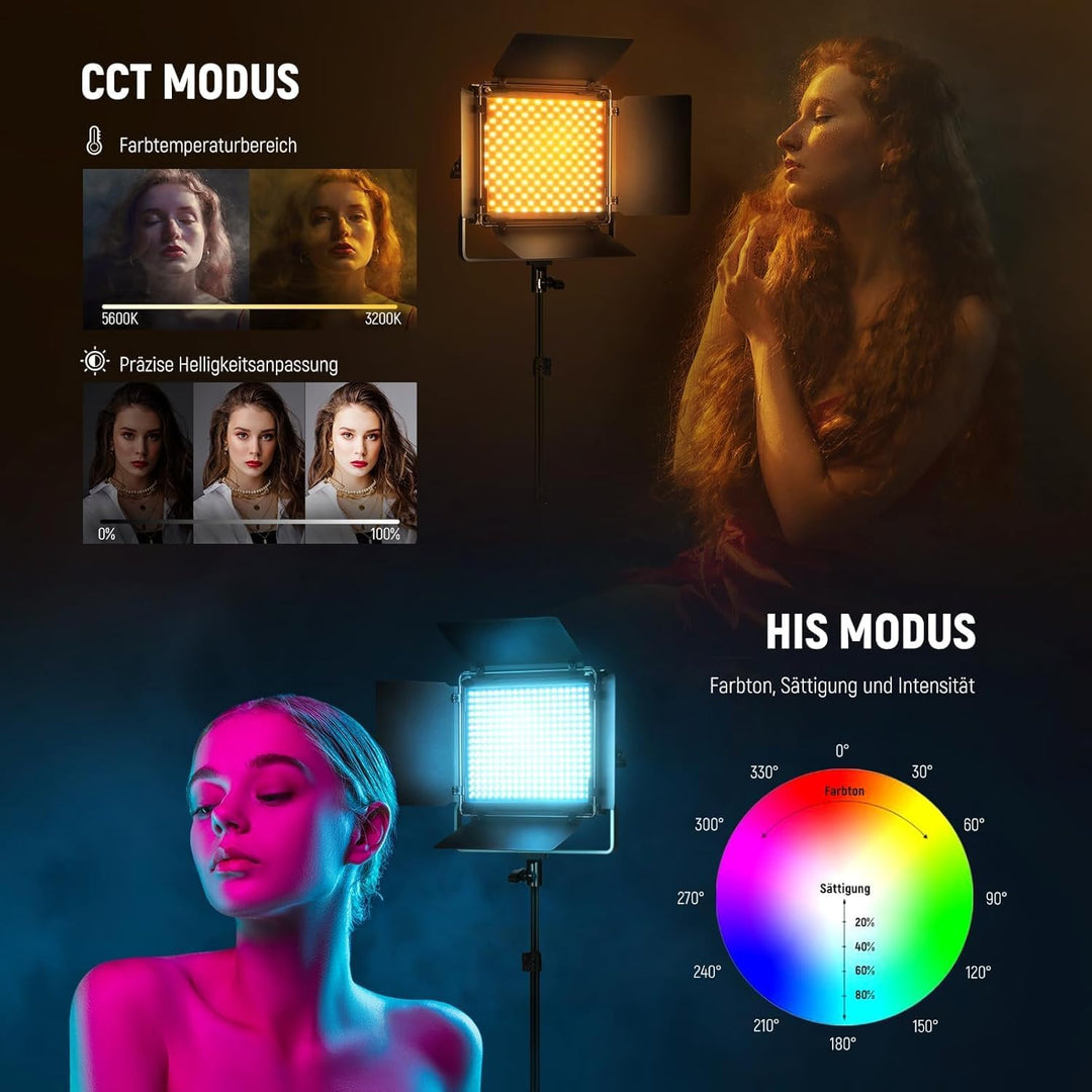 NEEWER 2 x 660 PRO RGB LED Videoleuchte Panel mit Stativ Ständer Set App Steuerung 360° Vollfarbe Vi