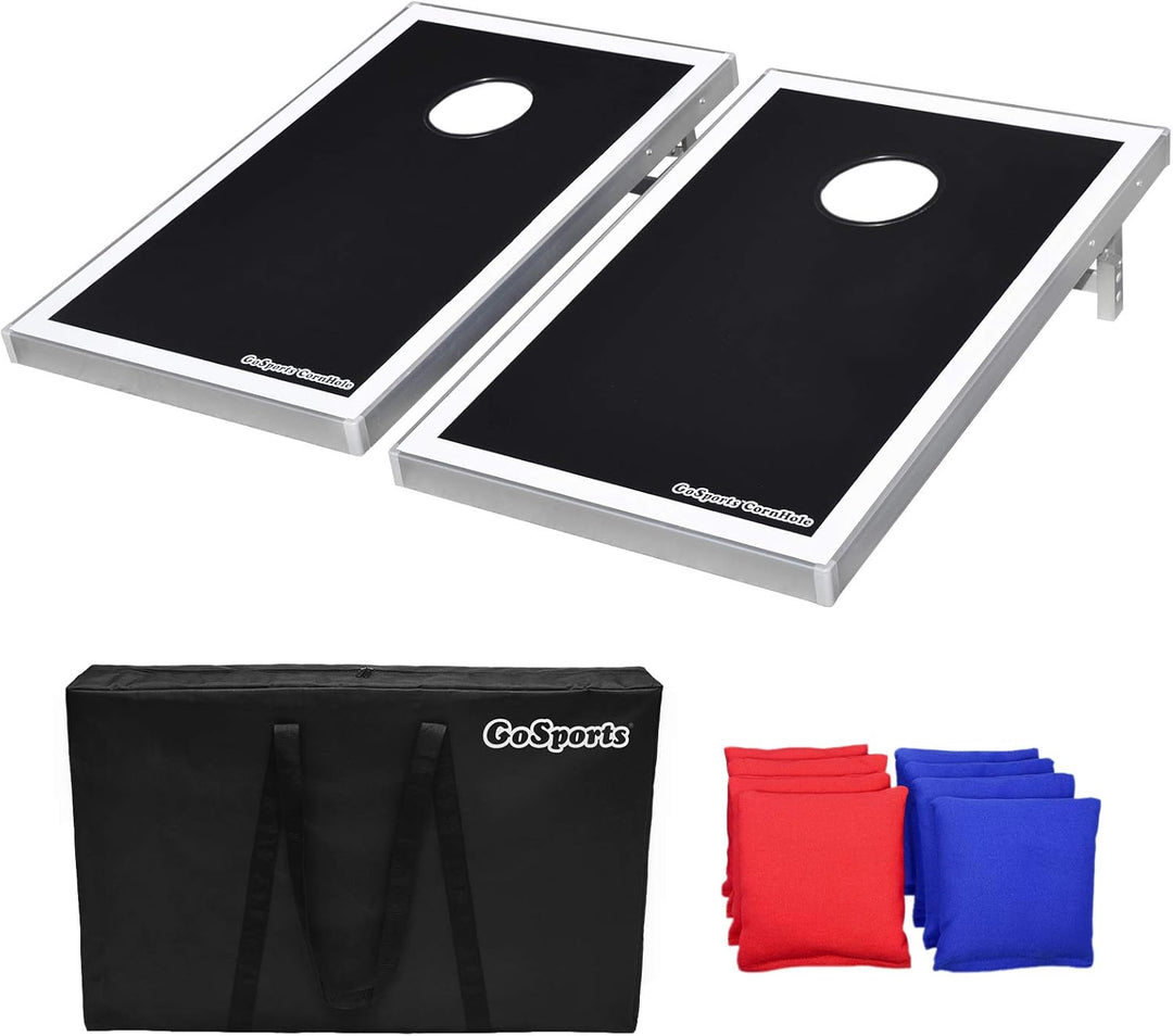 GoSports Cornhole Bean Bag Toss Game Set – hochwertiger Aluminiumrahmen Black Edition, Black Edition