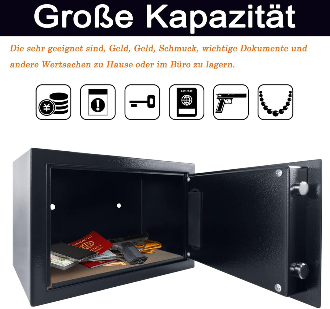 YRHome 12L Mini Tresor für Zuhause Safe Tresor mit Digitaler Passwort, Batteriebox, 2 Sicherheitssch