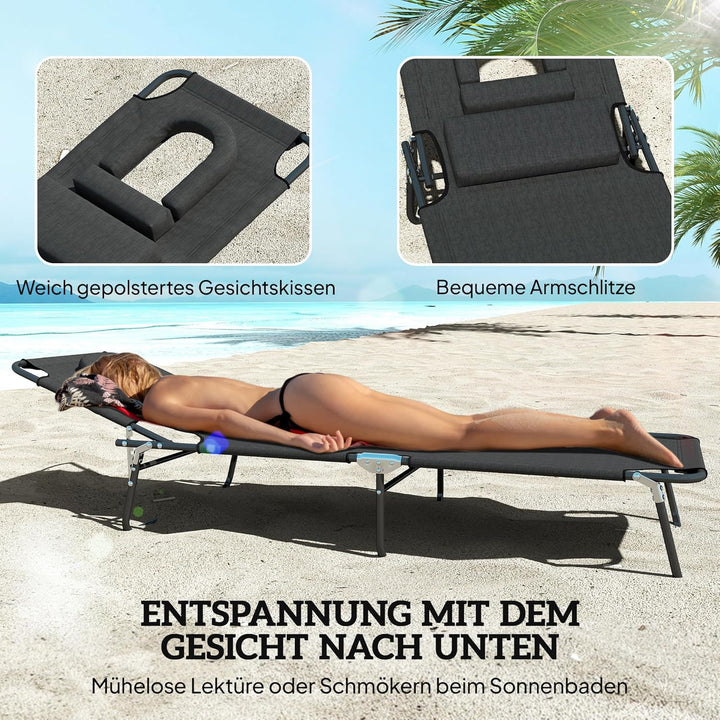 Outsunny Sonnenliege klappbar Gartenliege mit Gesichtsloch, Kopfkissen, Liegestuhl mit 4-Fach verste