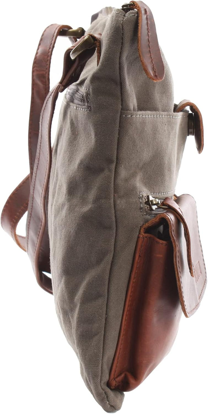 LECONI Umhängetasche Canvas &amp; Leder kleine Schultertasche Handtasche Damen + Herren Vintage Retro St