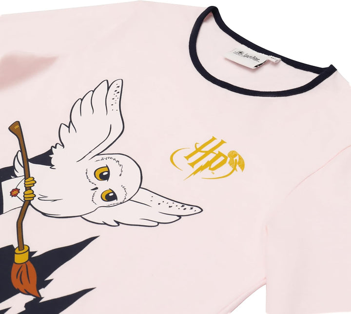 Harry Potter Mädchen Pyjama lang Schlafanzug, Pyjama, Hedwig, Hogwarts Zauberer, Langarm, Baumwolle,