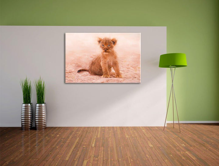 Pixxprint Verlassenes Löwenbaby als Leinwandbild/Grösse: 100x70 cm/Wandbild/Kunstdruck/fertig bespan