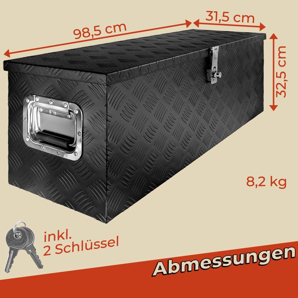 Trucky Truckbox Deichselbox aus Aluminium, in Schwarz, Abschliessbar, Robustes Riffelblech, Für Werk