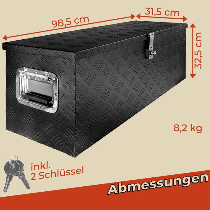 Trucky Truckbox Deichselbox aus Aluminium, in Schwarz, Abschliessbar, Robustes Riffelblech, Für Werk