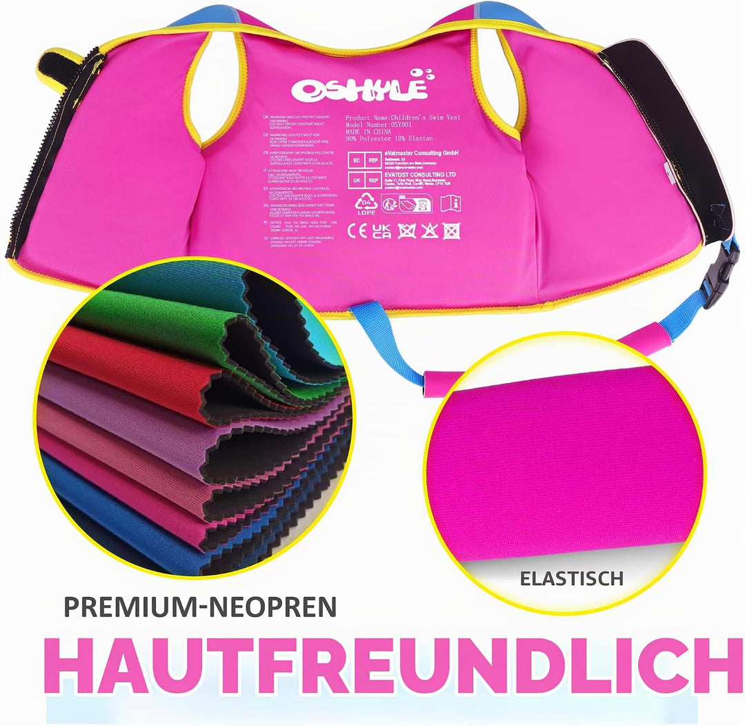 OSHYLE Kinder Schwimmweste - Jungen Mädchen Neopren Schwimmen Jacke Kleinkind Schwimmen Floating Neo
