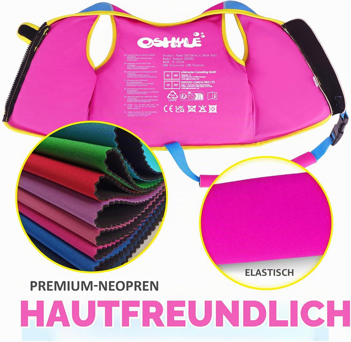 OSHYLE Kinder Schwimmweste - Jungen Mädchen Neopren Schwimmen Jacke Kleinkind Schwimmen Floating Neo