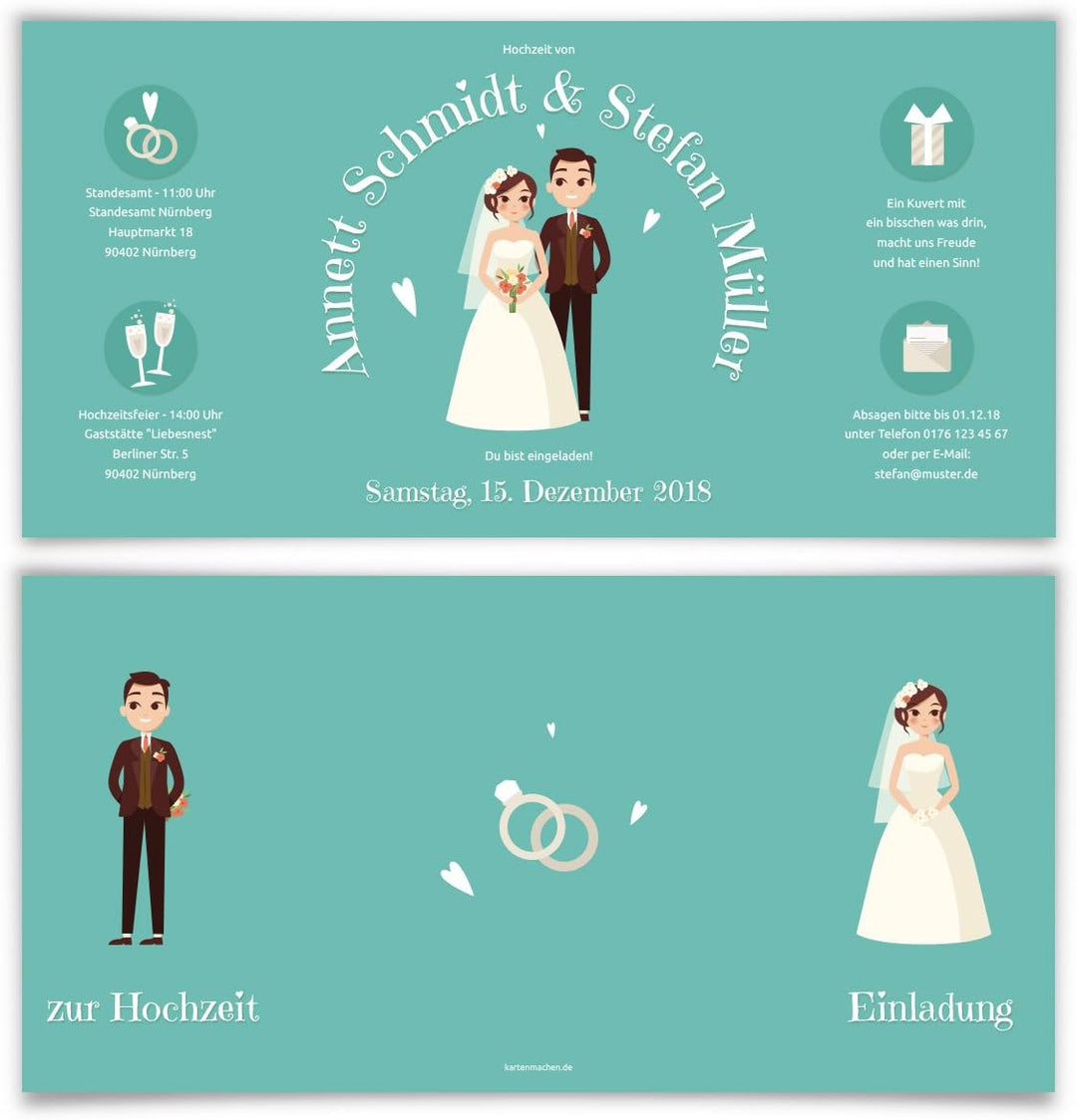 50 x Hochzeitseinladungen Hochzeit Einladungskarten individuell Klappkarten - Altar Brautpaar, 50