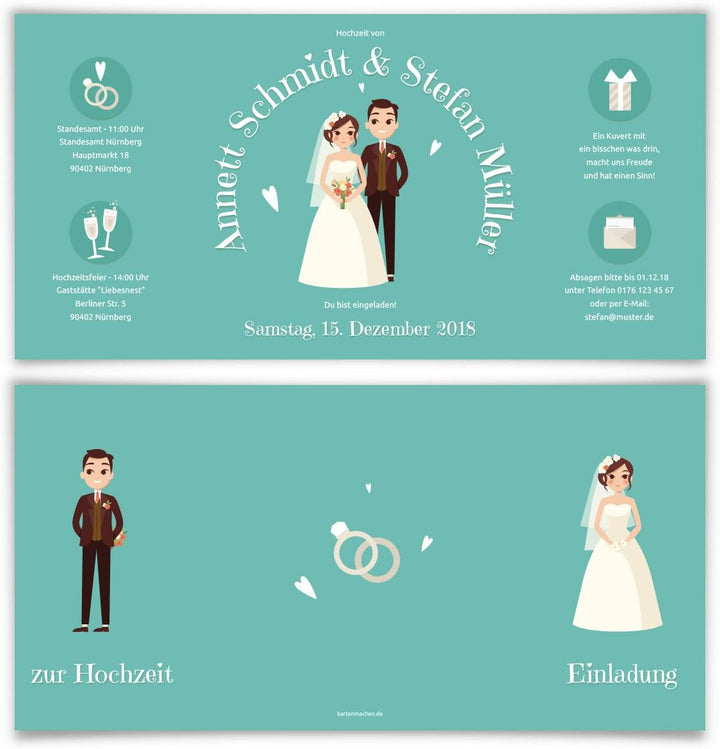 50 x Hochzeitseinladungen Hochzeit Einladungskarten individuell Klappkarten - Altar Brautpaar, 50