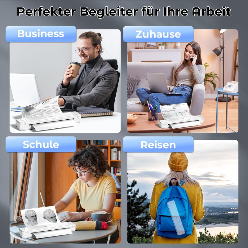 ASprink Mobiler Drucker A4 für Unterwegs, P831 Bluetooth Drucker Klein für US Letter/A4/B5/A5, Druck