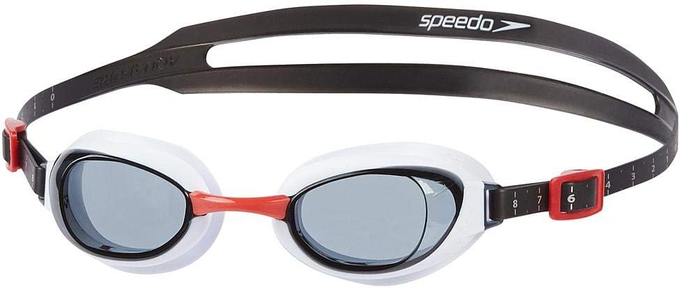Speedo Unisex Erwachsene Aquapure Schwimmbrille Einheitsgrösse USA Rot/Smoke, Einheitsgrösse USA Rot