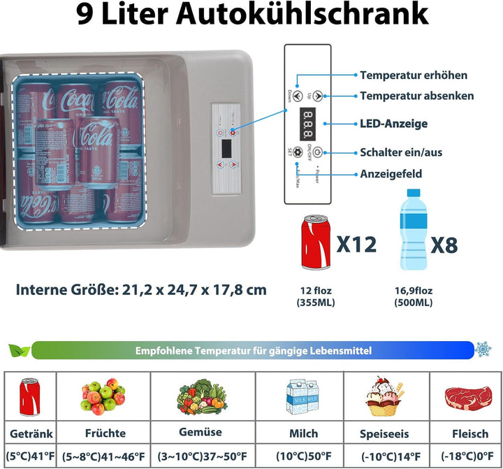 Alpicool C9PT 9L Kühlbox 12v Mini Kühlschrank Elektrische Kompressor Auto kühlschrank Camping Gefrie