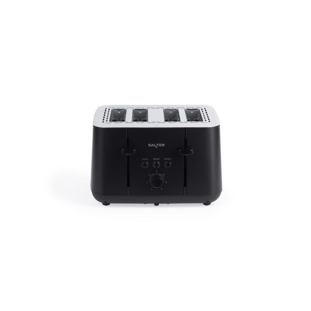 Salter EK5565MBLK Kuro 4-Scheiben Toaster, 7 Bräunungsstufen, Selbstzentrierende Brotführung, Auftau