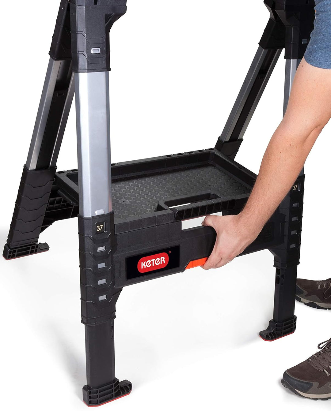 Keter ROC Lumber Jack 238271 professioneller Saegebock, Arbeitsbock hoehenverstellbar (78-99 cm) bis