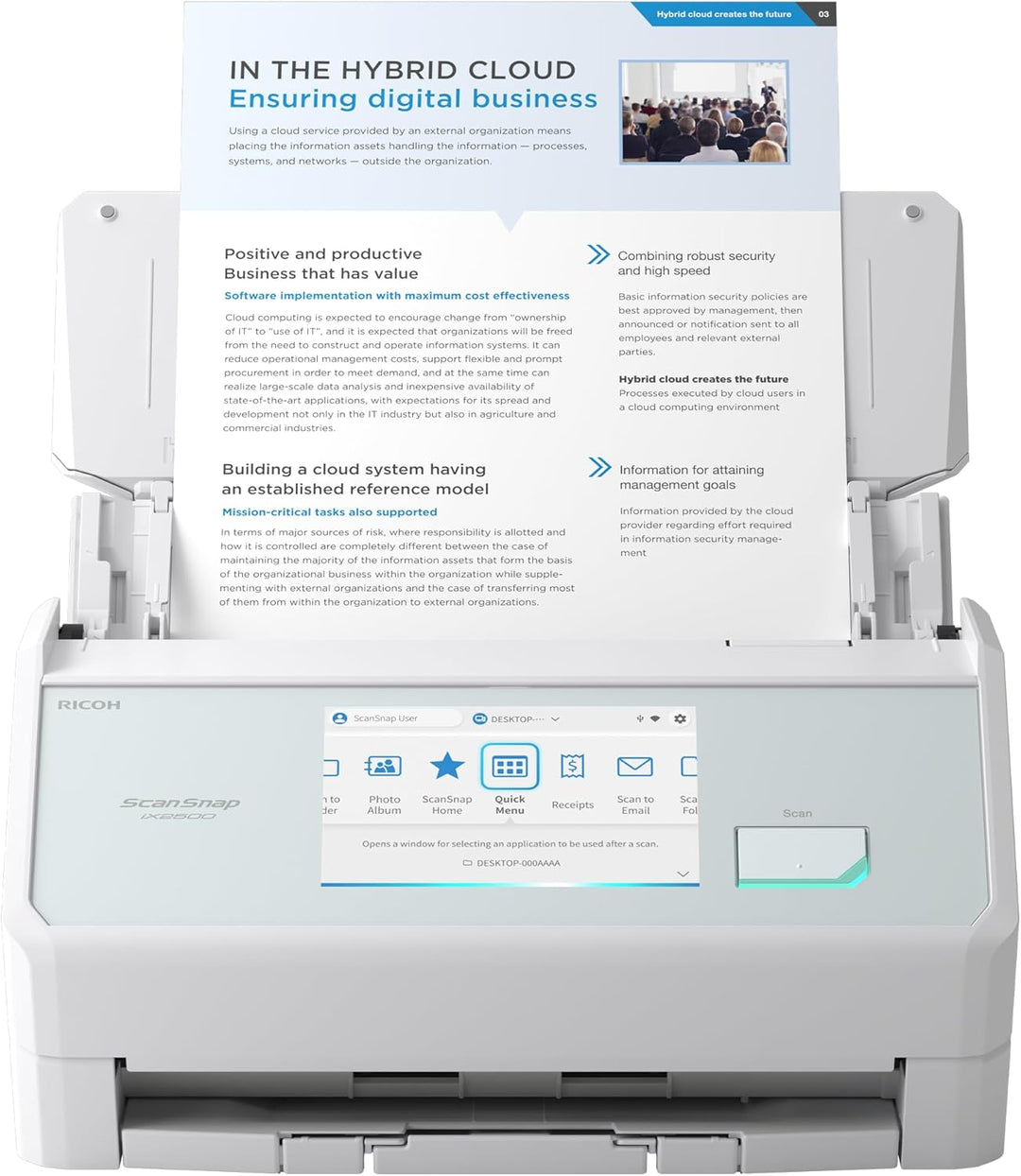 ScanSnap iX2500 Weiss – Ultraschneller Duplex-Scanner mit 45 S./Min., 100-Blatt-ADF, 600DPI, 5″ Touc