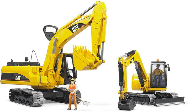 bruder 02466 - Cat Minibagger mit Bauarbeiter - 1:16 Baustelle Baufahrzeug Löffelbagger Arbeiter bwo